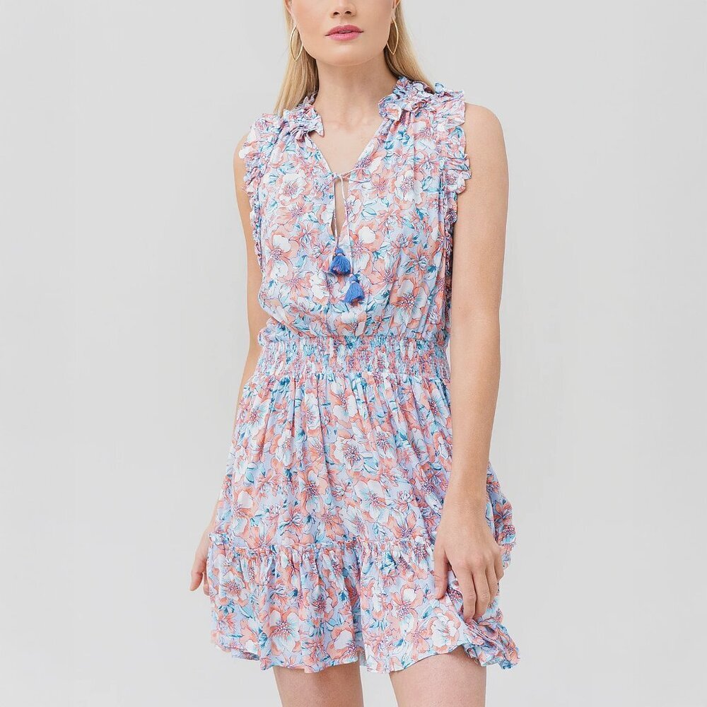 NWT Poupette St Barth Triny V Aqua Floral Mini Dress Size M